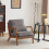 Modern Solid Wood Frame Upholstered Accent Chair w/ Lumbar Support Pillow 1