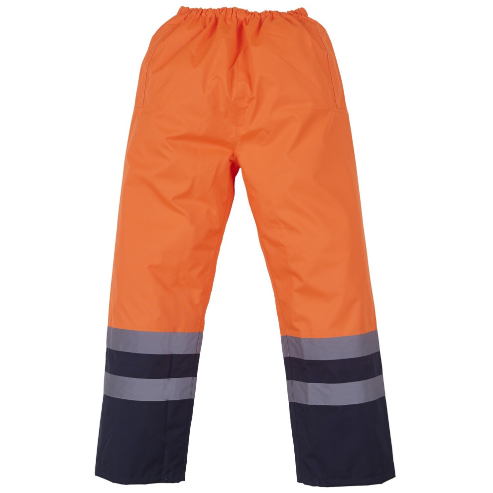 (L, Orange/ Navy) Yoko Mens Hi Vis Waterproof Overtrousers (Pack Of 2) 5059269139575
