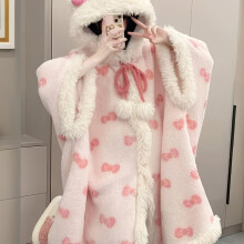 Cute Cartoon Bow Plush Hooded Robe, Thickened Flannel Warm Cosplay Costume for Halloween Christmas Carnival Music