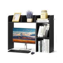 VEVOR Desktop Bookshelf, 2-Tier Desktop Storage Organizer, 37.2" x 9.5" x 28.9" Office Storage Rack Wood Display Shelf