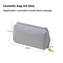 (Blue) Travel Cosmetic Compact Bag With Pu Material For Makeup Toiletries And Storage