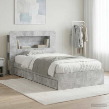vidaXL Bed Frame with Storage with Drawer Concrete Grey 90 x 190 cm