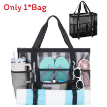 (Black) Mesh Modern Storage Bag With Zipper Large Capacity Travel Tote Outdoor Adventures For
