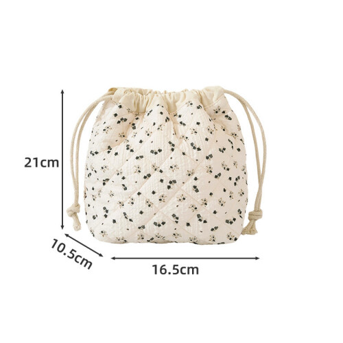 (Flower Whisper) Portable Makeup Round Bag With Drawstring Cosmetic Organizer Multipurpose