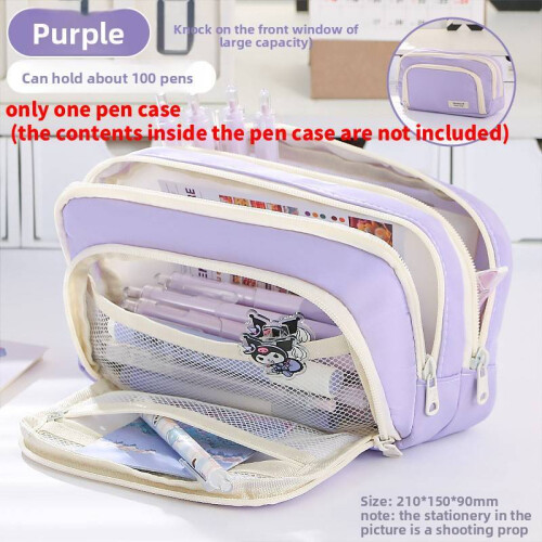 (Purple) Pen Trendy Case With Large Storage And Multi Layer Design For School Middle