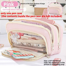 (Pink) Pen Trendy Case With Large Storage And Multi Layer Design For School Middle