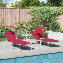vidaXL Sun Lounger Folding 2 pcs Red 58 x 188 x 77cm Polyester