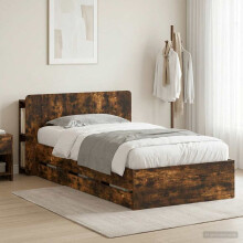 vidaXL Bed Frame with Storage Smoked Oak 75 x 190 cm Engineered Wood
