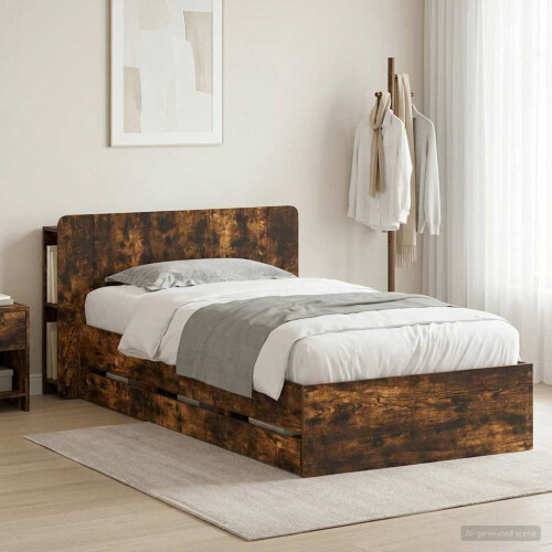 VidaXL vidaXL Bed Frame with Storage Smoked Oak 75 x 190 cm Engineered Wood