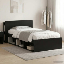 vidaXL Bed Frame with Storage Black 75 x 190 cm Engineered Wood