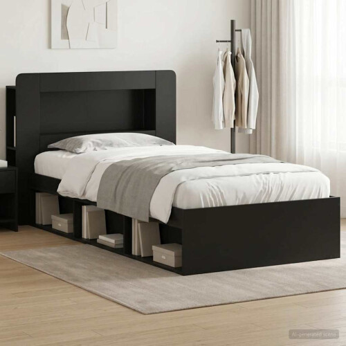 VidaXL vidaXL Bed Frame with Storage Black 75 x 190 cm Engineered Wood