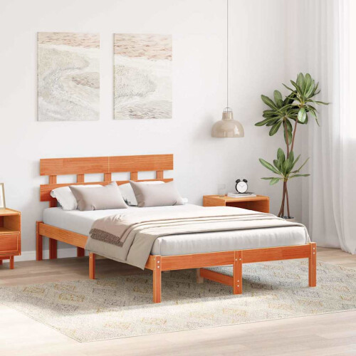VidaXL vidaXL Bed Frame with Headboard Brown 120 x 190 cm Solid Pine wood 2