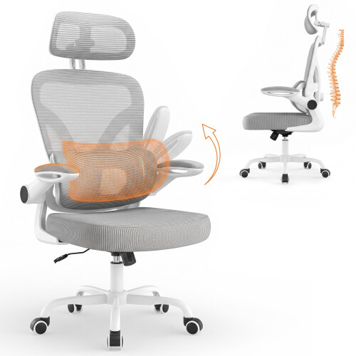 (Grey C) Ergonomic Office Chair With Adjustable Headrest
