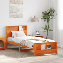 vidaXL Bed Frame with Headboard Wax Brown 75 x 190 cm Engineered Wood