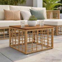 vidaXL Garden Table Natural 55 x 55 x 37 cm PE Rattan and Glass