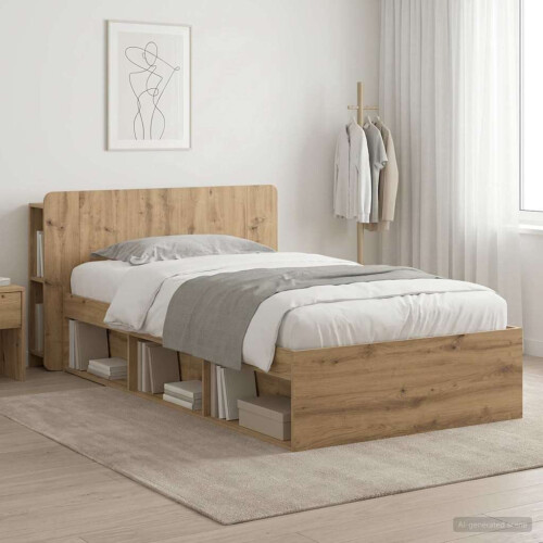 VidaXL vidaXL Bed Frame with Storage Artisan Oak 75 x 190 cm Engineered Wood