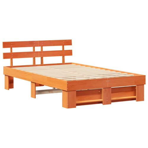 VidaXL vidaXL Bed Frame with Headboard Wax Brown 135 x 190 cm Solid Pine Wood 2