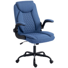 (Blue, Fabric) Linen-Look Blue Office Chair with Flip Armrests