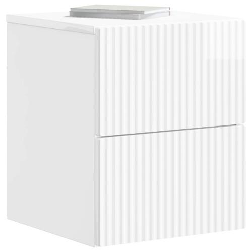 VidaXL vidaXL Wall-Mounted Bedside Cabinet with Drawer 2 pcs High Gloss White 1
