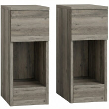 (Grey, Engineered Wood) Set of Two Modern Storage Bedside Tables - Grey