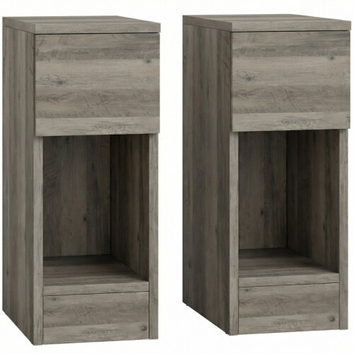 (Grey, Engineered Wood) Set of Two Modern Storage Bedside Tables - Grey