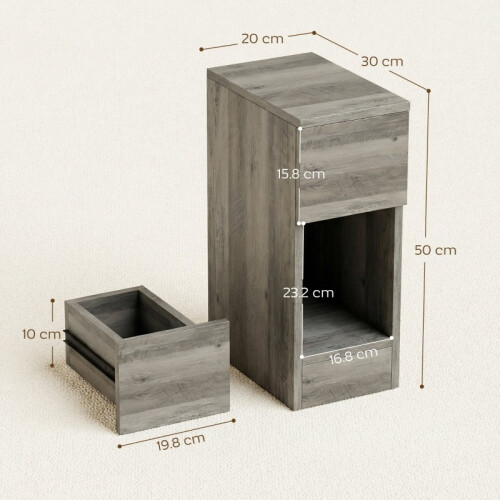 (Grey, Engineered Wood) Set of Two Modern Storage Bedside Tables - Grey 2