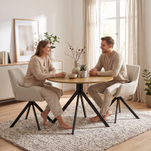(Wild Oak) Round Dining Table, Kitchen Table for Dining Room - GOEURVANT