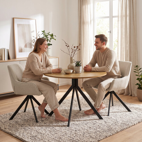 (Wild Oak) Round Dining Table, Kitchen Table for Dining Room - GOEURVANT