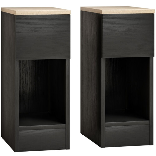 (Black, Engineered Wood) Set of Two Modern Storage Bedside Tables - Black