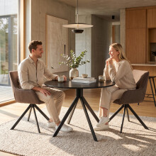 (Black Oak) Round Dining Table, Kitchen Table for Dining Room - GOEURVANT