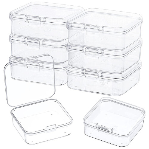 Clear Plastic Beads Storage Containers Box Storage Containers with Hinged Lid Bead Storage Box for Coins,8 Pcs