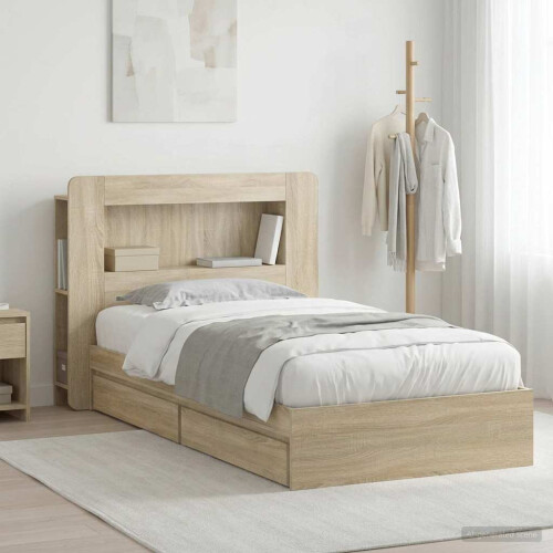 VidaXL vidaXL Bed Frame with Storage Sonoma Oak 75 x 190 cm Engineered Wood
