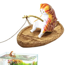 (B) fish tank decoration Aquarium landscaping Floating Kitten fishing aquarium ornament Kitten Fishing Resin Figurine Aquarium Decor