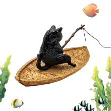 (A) fish tank decoration Aquarium landscaping Floating Kitten fishing aquarium ornament Kitten Fishing Resin Figurine Aquarium Decor