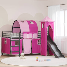 vidaXL Kids'Loft Bed Frame Black and Pink 100 x 200 cm Metal