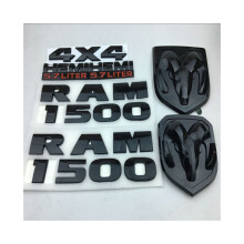 7-Piece Black Dodge Ram 1500 4x4 Hemi Emblem Badge Logo Letter Set for Truck Tailgate and Body Trim
