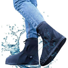 Waterproof Rain Shoe Covers with Zipper, Size XL 43-45, Black, Reusable, Anti-Slip Protection
