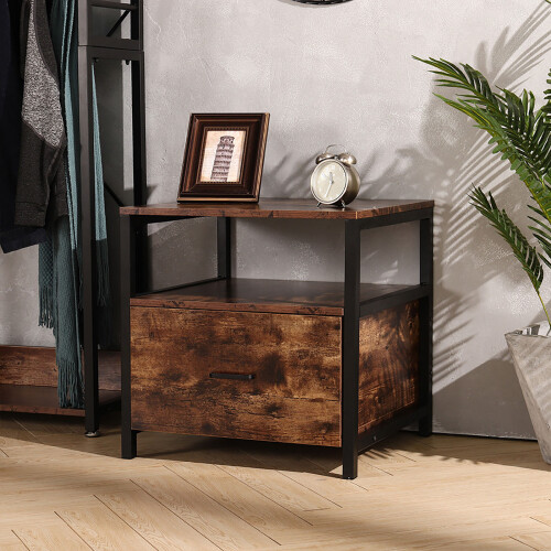 Living And Home Industrial Bedroom 1 Drawer Bedside Table