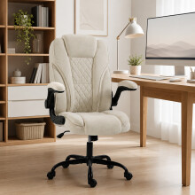 HOMCOM Office Chair, Computer Desk Chair with Flip-up Armrest, Beige