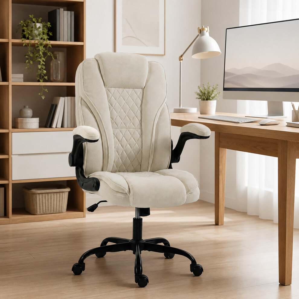 Homcom Office Chair, Computer Desk Chair With Flip-Up Armrest, Beige