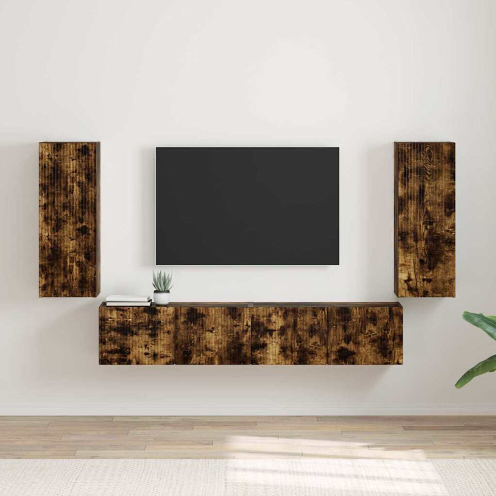 Vidaxl Tv Wall Cabinet Wall-Mounted 2 Pcs Smoked Oak 30 X 31 X 80 Cm
