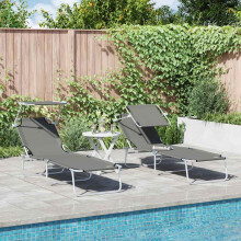 vidaXL Sun Lounger Folding 2 pcs Grey 58 x 188 x 77cm Polyester
