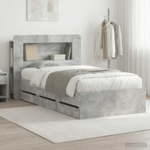 vidaXL Bed Frame with Storage with Headboard Concrete Grey 90 x 190 cm