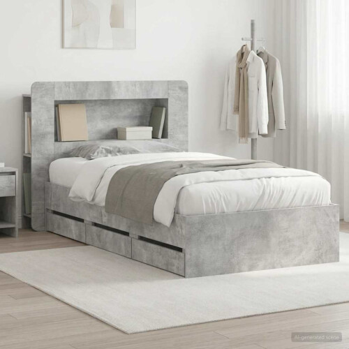 VidaXL vidaXL Bed Frame with Storage with Headboard Concrete Grey 90 x 190 cm