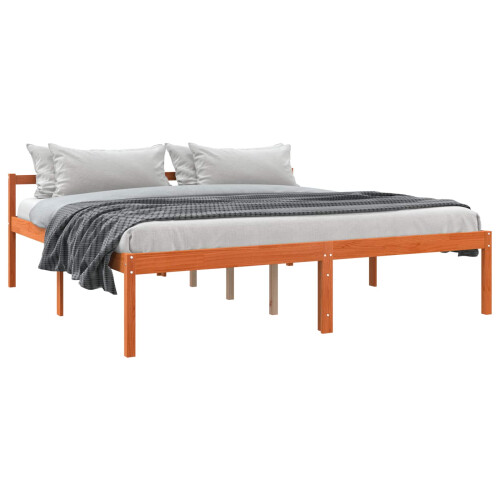 VidaXL vidaXL Bed Frame with Headboard Wax Brown 200 x 200 cm Solid Pine Wood 1