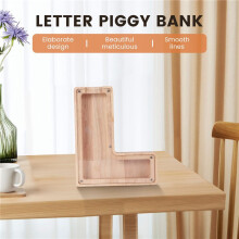 Wooden Personalized Piggy Bank Toy Alphabet for Kids Money Jar Coin Adults Saving Box Letter Decor (Alphabet-L)