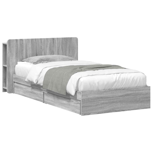 VidaXL vidaXL Bed Frame with Storage Grey Sonoma 75 x 190 cm Engineered Wood 2
