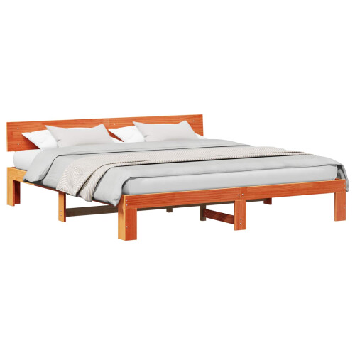 VidaXL vidaXL Bed Frame with Headboard Wax Brown 200 x 200 cm Solid Pine Wood 2
