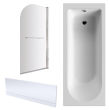 Round Single Ended 1700x700 Shower Bath Set - Front Panel, Chrome Straight Bath Screen with Towel Rail & Leg Set