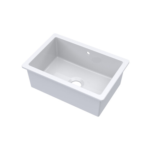 Balterley Fireclay Single Bowl Square Undermount Kitchen Sink, Central Waste & Overflow, 711mm - White